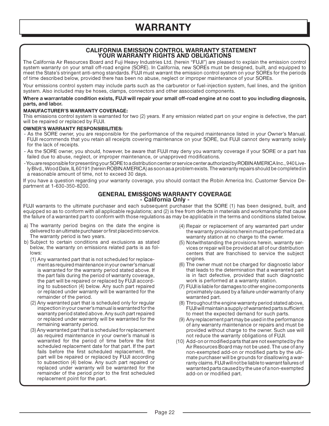 Homelite HP3127S manual General Emissions Warranty Coverage 