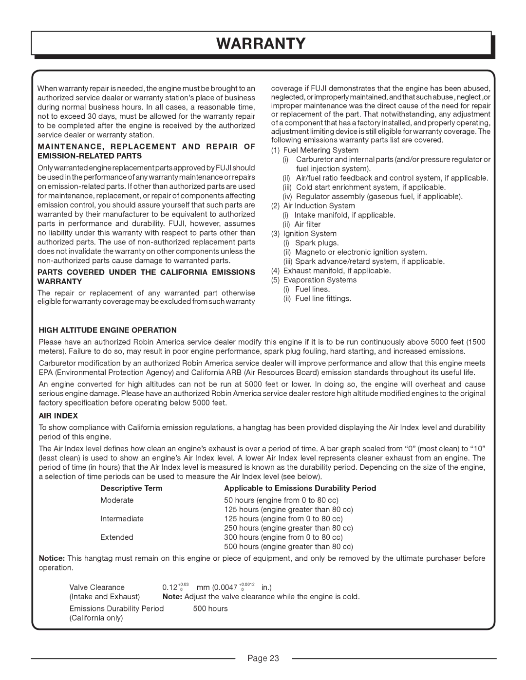 Homelite HP3127S manual Parts Covered Under the California Emissions Warranty 