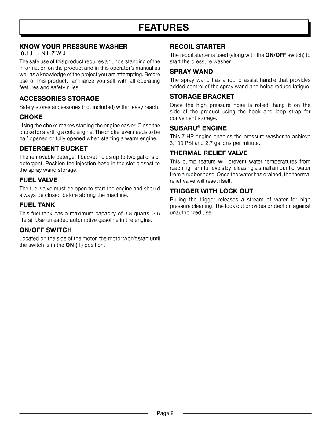 Homelite HP3127S manual Features 