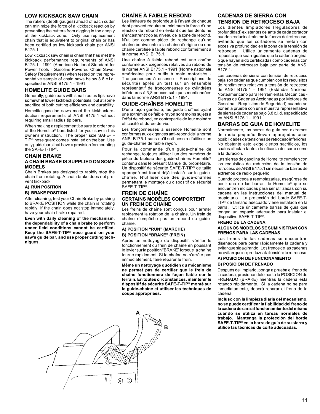 Homelite ut 10910 LOW Kickback SAW Chain, Homelite Guide Bars, Chain Brake, Chaîne À Faible Rebond, GUIDE-CHAÎNES Homelite 