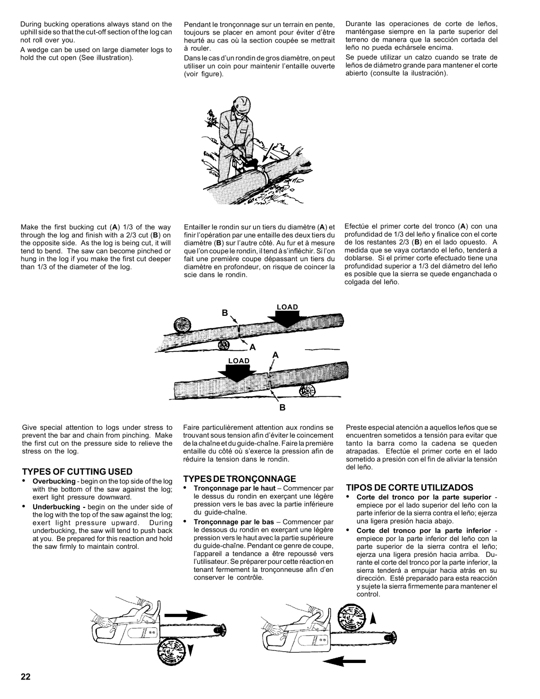 Homelite ut 10910 manual Types of Cutting Used, Typesdetronçonnage, Tipos DE Corte Utilizados, Load 