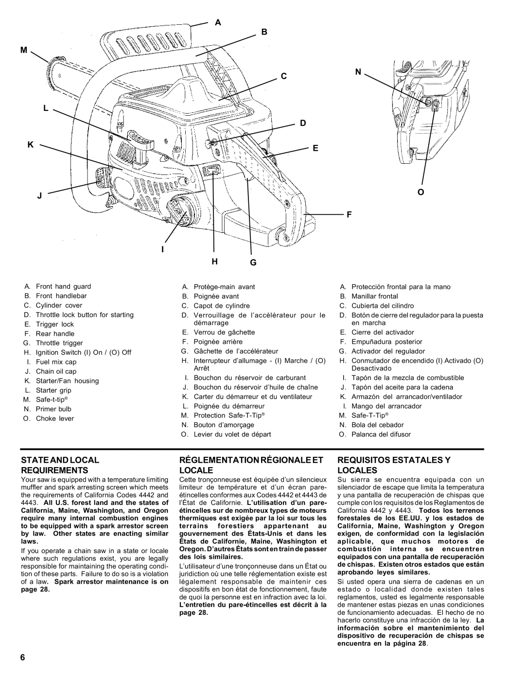 Homelite ut 10910 manual Stateandlocal Requirements, Réglementationrégionaleet Locale, Requisitos Estatales Y Locales 