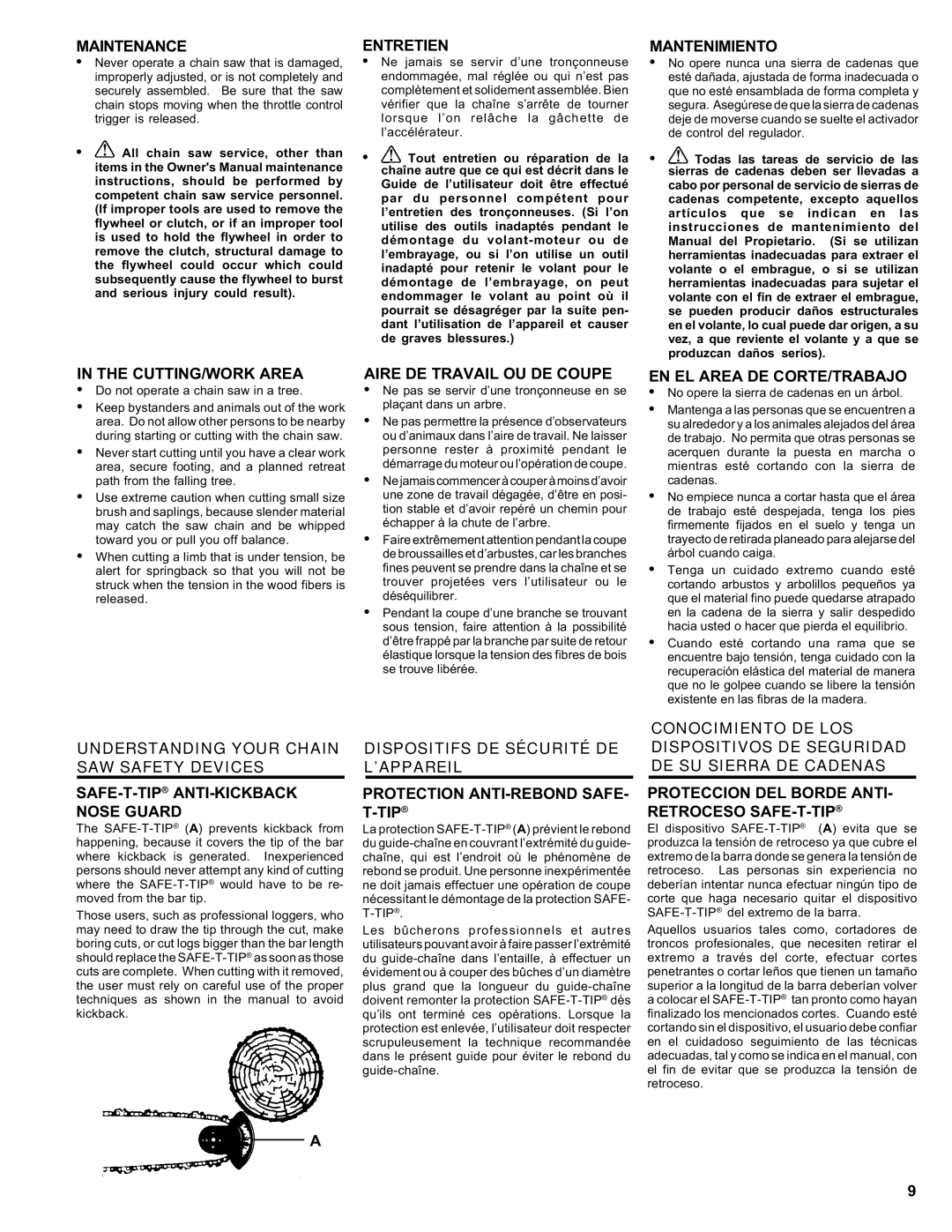 Homelite ut 10910 manual Understanding Your Chain SAW Safety Devices, Dispositifs DE Sécurité DE L’APPAREIL 