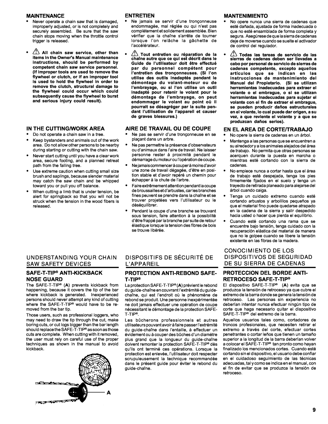 Homelite ut 10910 manual Understanding Your Chain Saw Safety Devices, Dispositifs De Sécurité De L’Appareil 