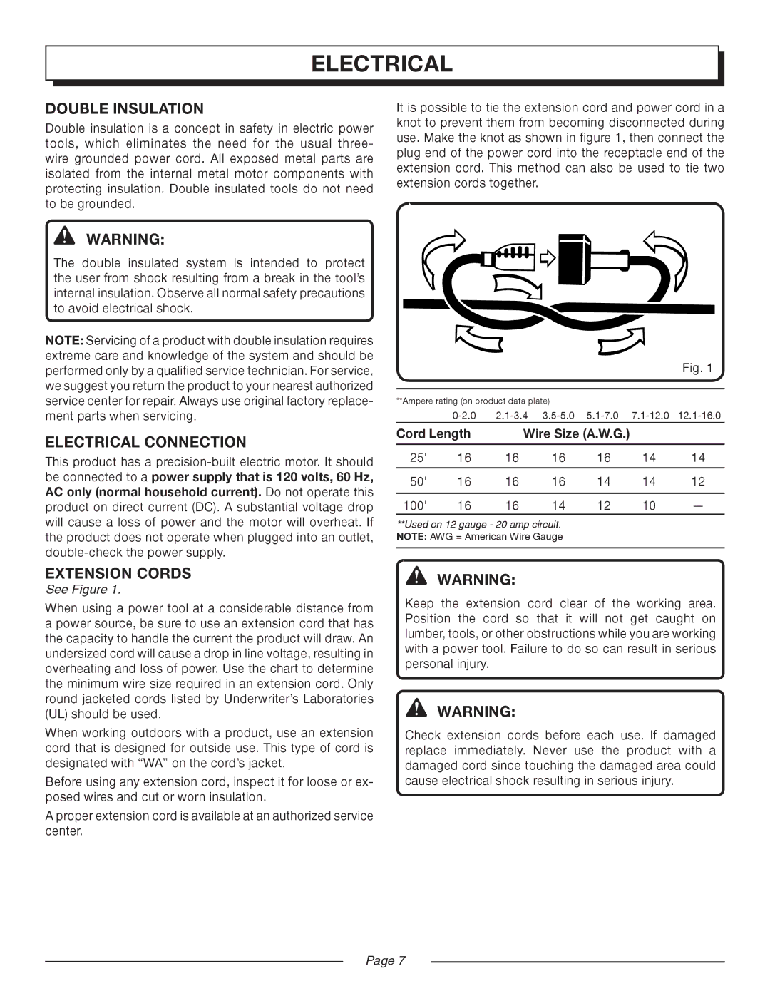 Homelite UT 44100 manual Double Insulation, Electrical Connection, Extension Cords 