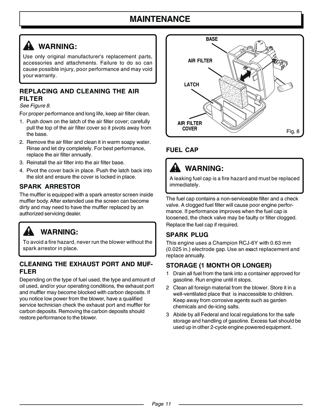 Homelite UT08120B, UT08931 manual Maintenance 