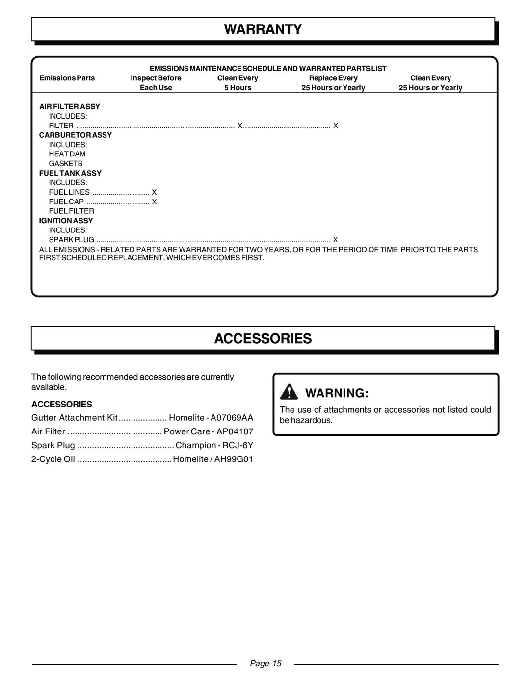 Homelite UT08120B, UT08931 manual Accessories 