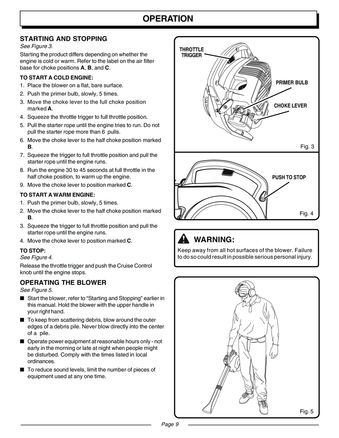 Homelite UT08120 manual Operation, See Figure, To Start A Cold Engine, To Start A Warm Engine, Push To Stop, Page 
