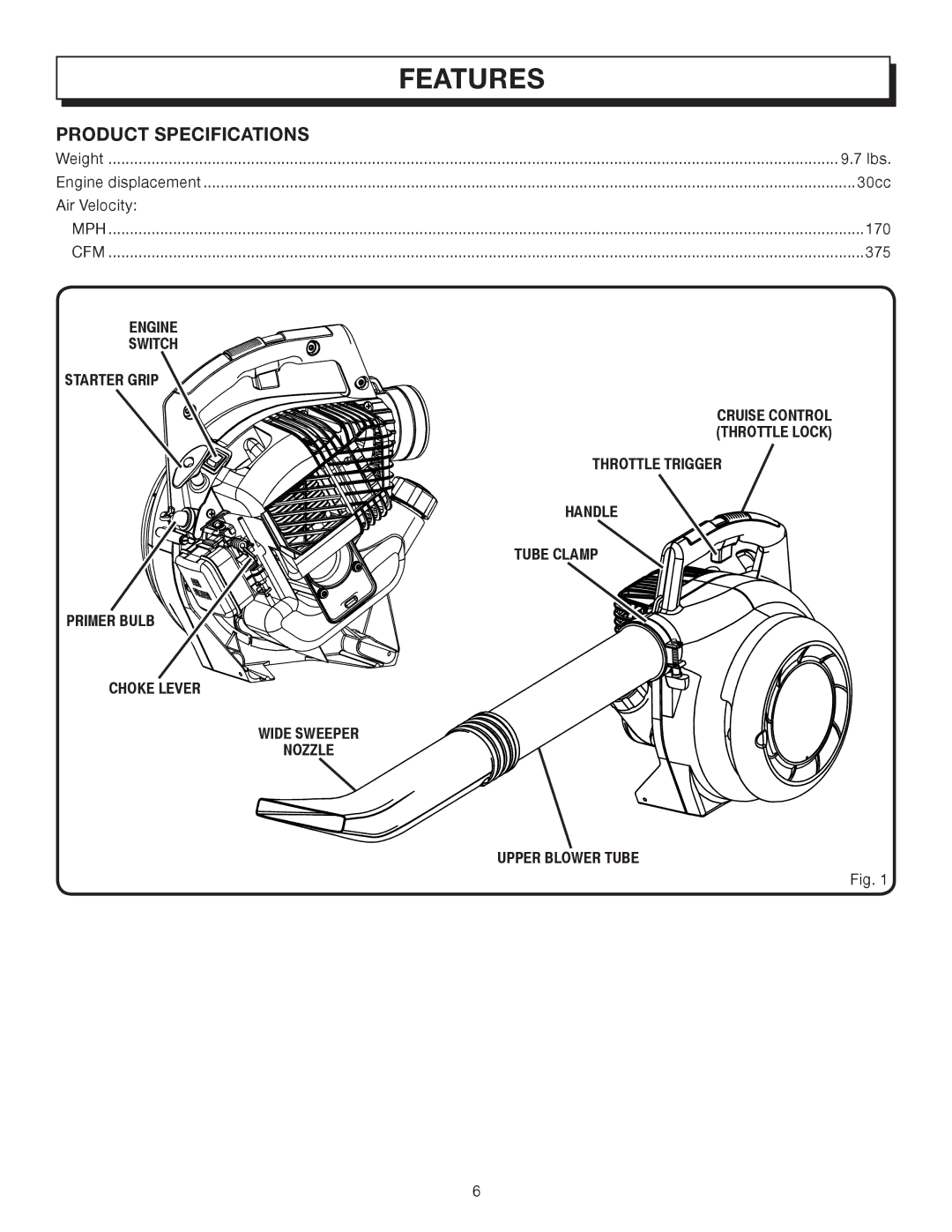 Homelite UT08512A manual Features, Product Specifications 