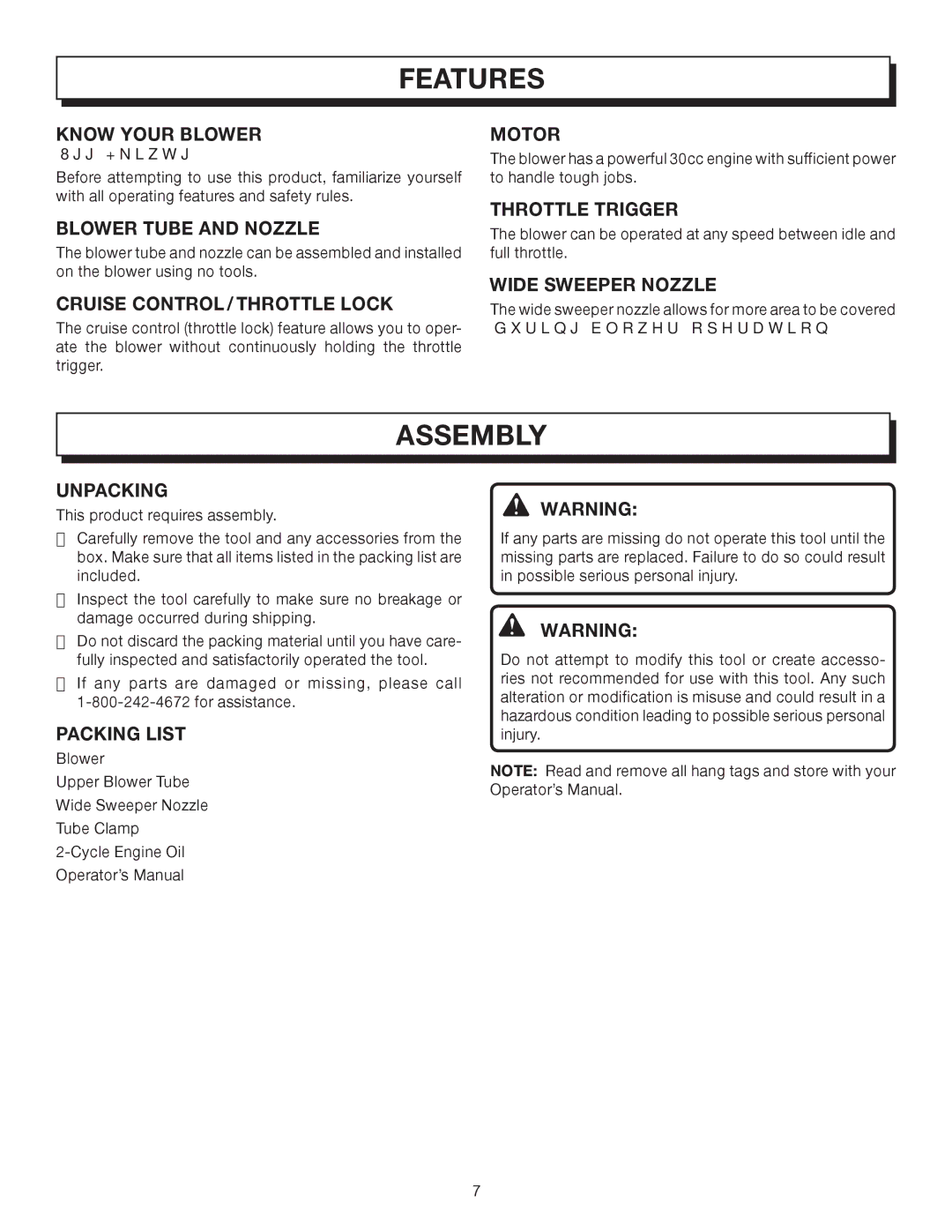 Homelite UT08512A manual Features, Assembly 