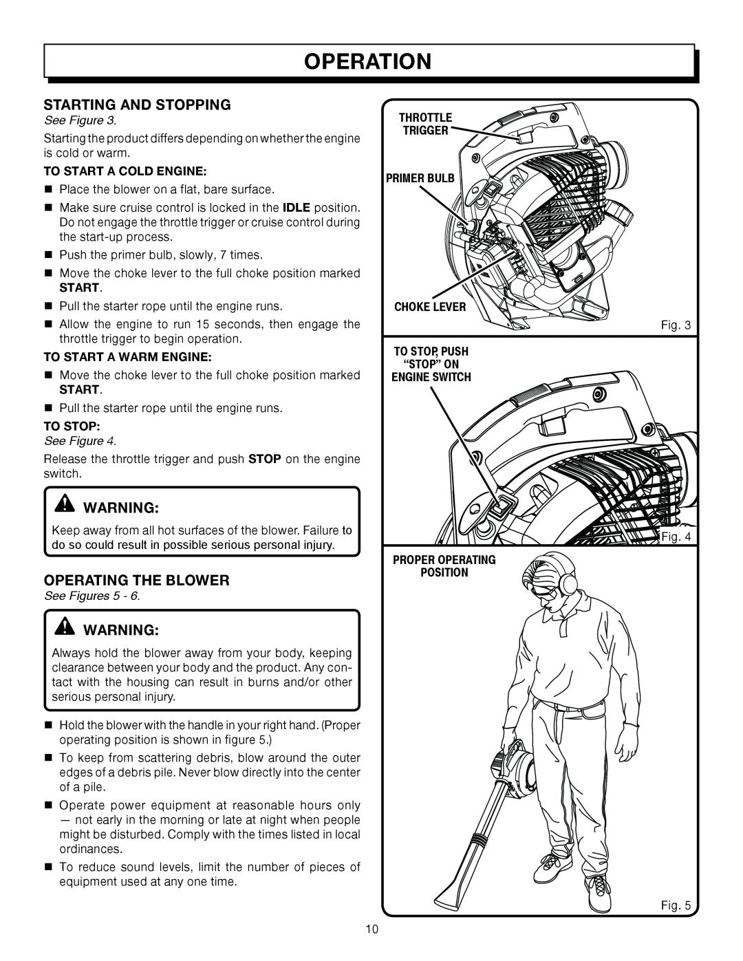 Homelite UT08512B manual Operation, To Start A Cold Engine, To Start A Warm Engine, To Stop, See Figures 