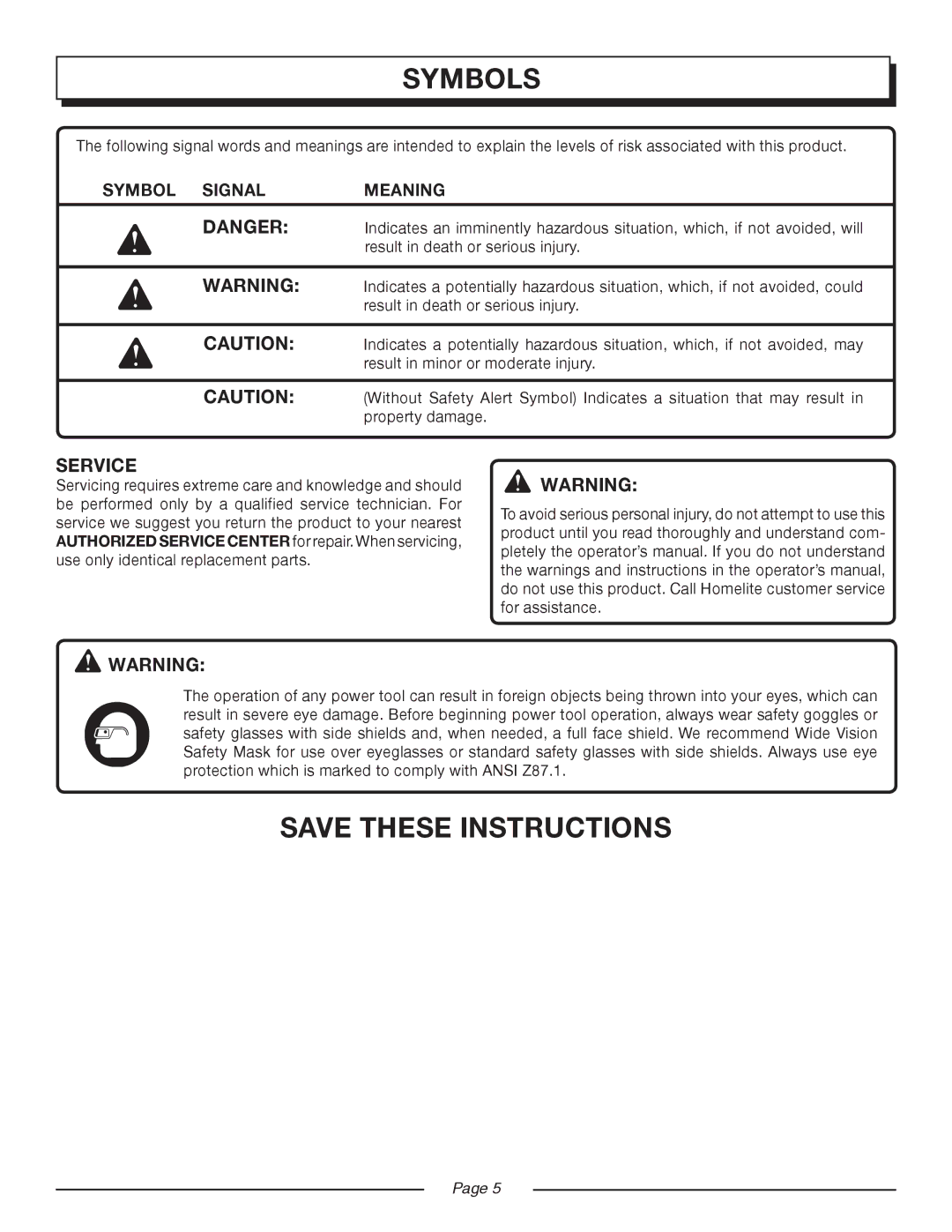 Homelite UT08514 manual Service 