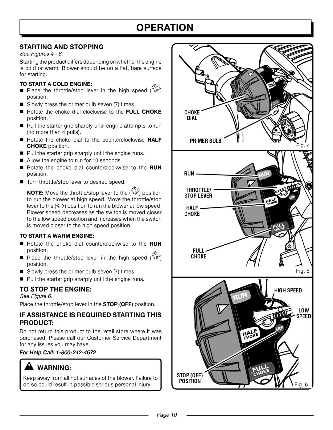Homelite UT08520 Starting And Stopping, To Stop The Engine, if assistance is required STARTING THIS product, operation 