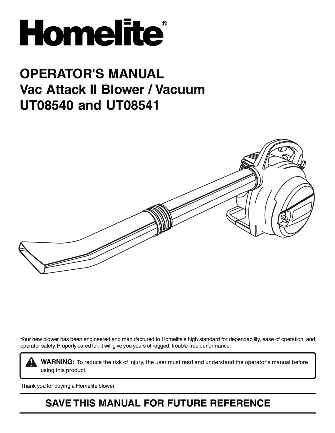 Homelite UT08540, UT08541 manual Operators Manual 