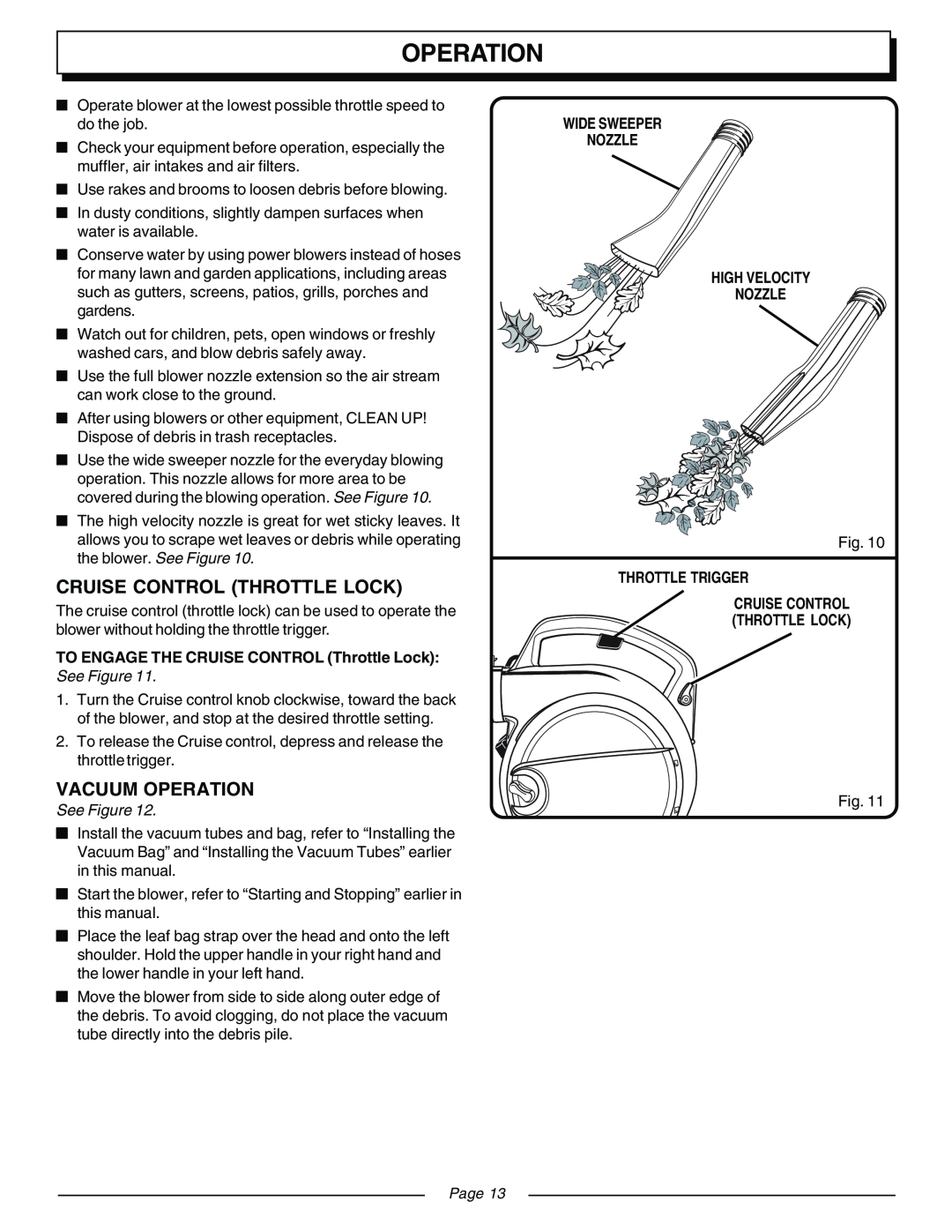 Homelite UT08540, UT08541 manual Operation, TO ENGAGE THE CRUISE CONTROL Throttle Lock, See Figure, Throttle Trigger, Page 