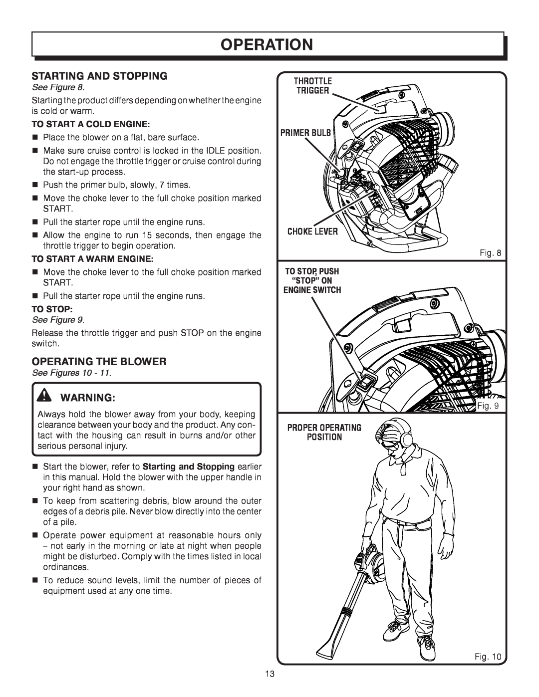 Homelite UT08542A manual Operation, To Start A Cold Engine, To Start A Warm Engine, To Stop, See Figures 