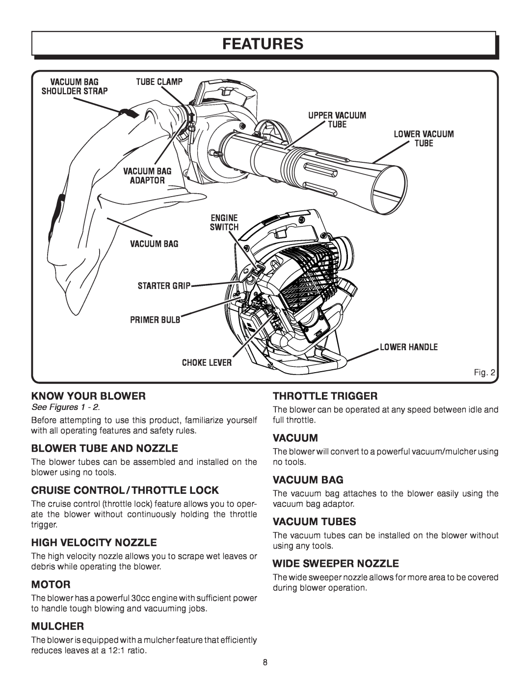 Homelite UT08542A manual Features, Know Your Blower 