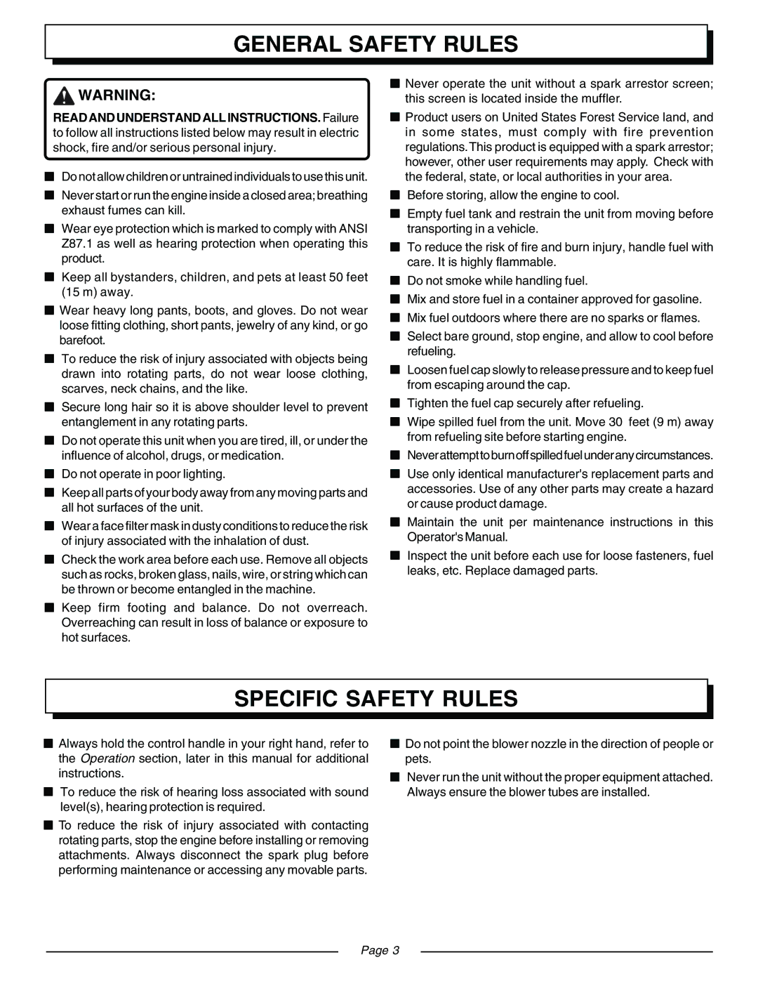 Homelite UT08570, UT08571 manual General Safety Rules, Specific Safety Rules 