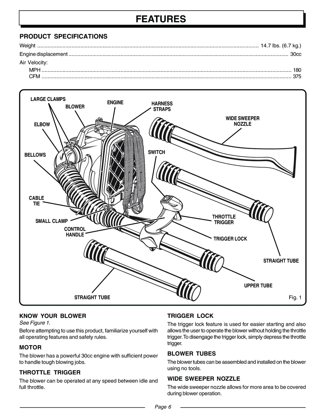 Homelite UT08571, UT08570 manual Product Specifications, See Figure 