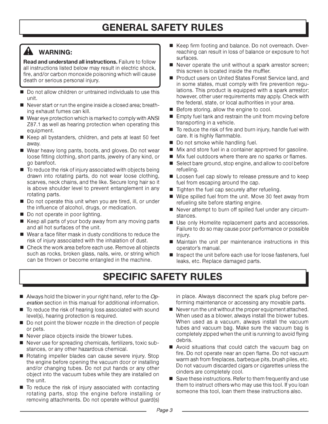 Homelite UT08934D manual General Safety Rules, Specific Safety Rules 