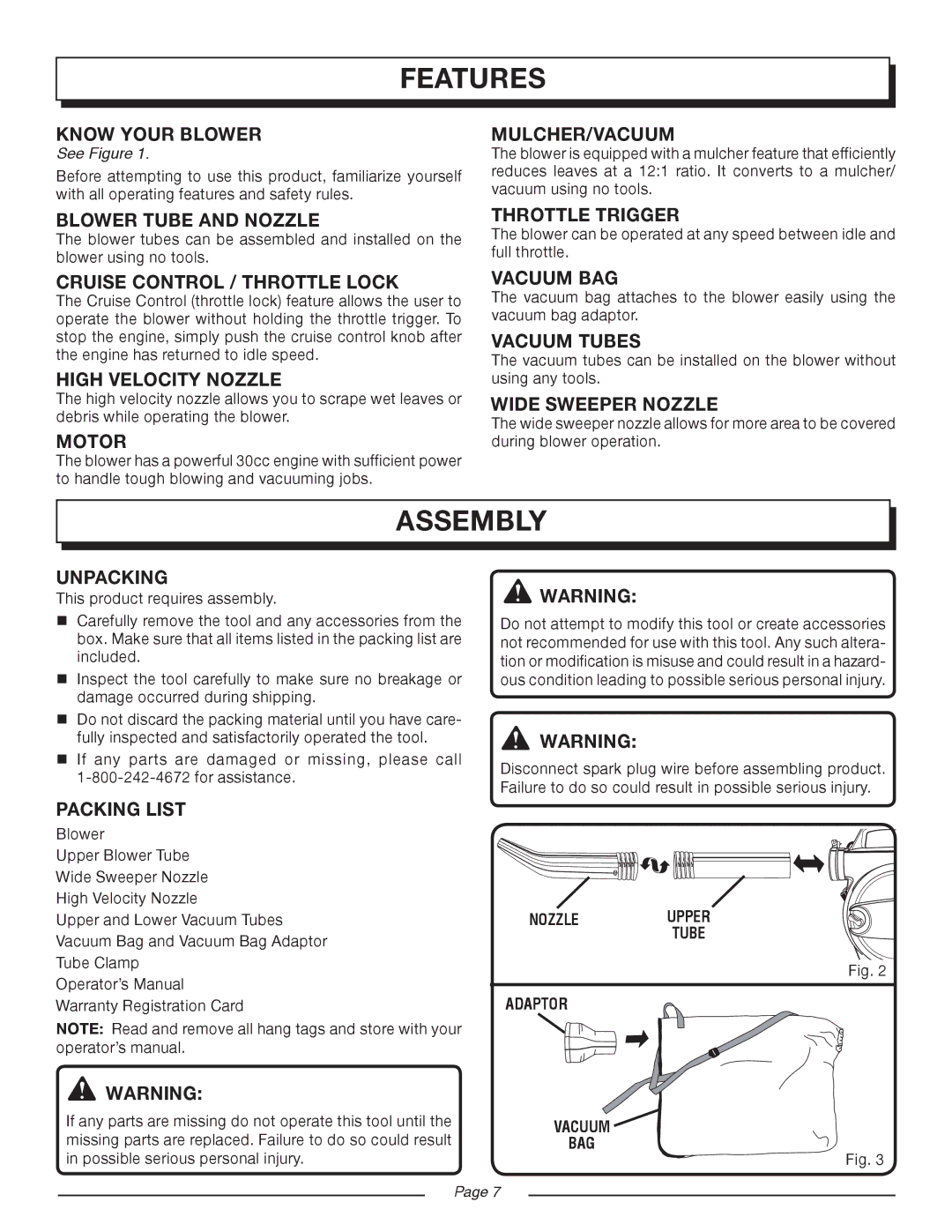 Homelite UT08934D manual Features, Assembly 