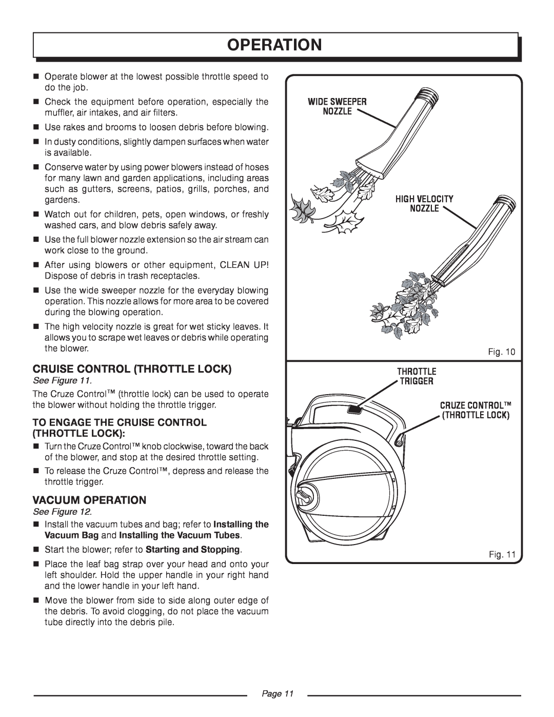Homelite UT08934D manual Operation, To Engage The Cruise Control Throttle Lock, See Figure, Throttle Trigger, Page 
