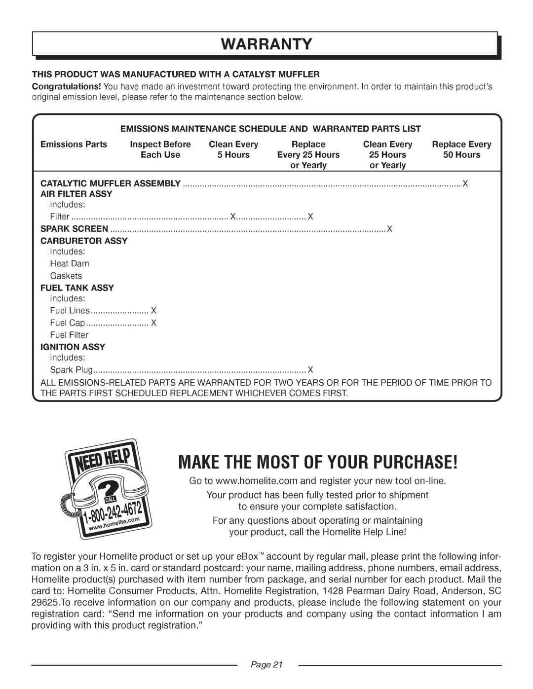 Homelite UT08947 manual Includes Heat Dam Gaskets, Fuel Filter 