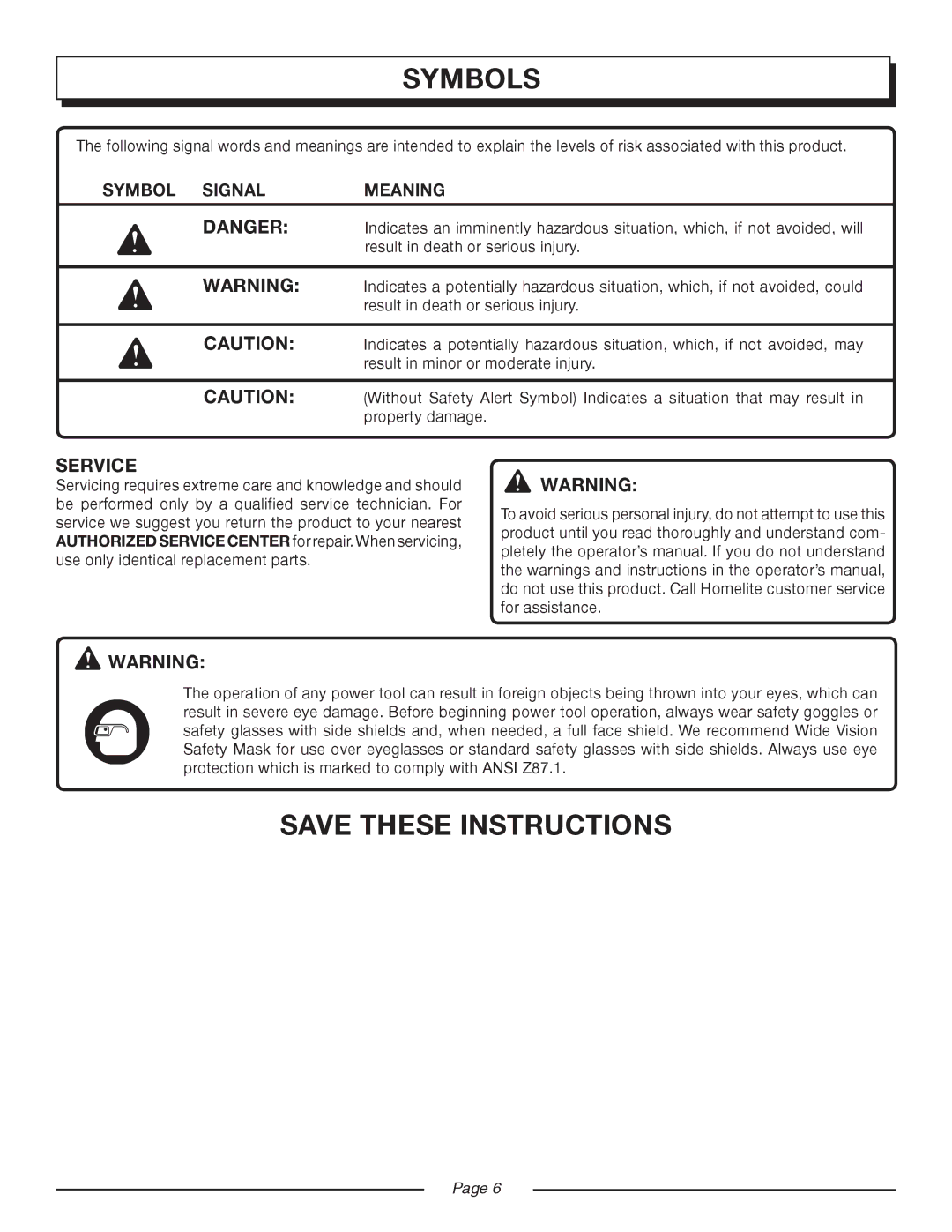 Homelite UT08947 manual Service 