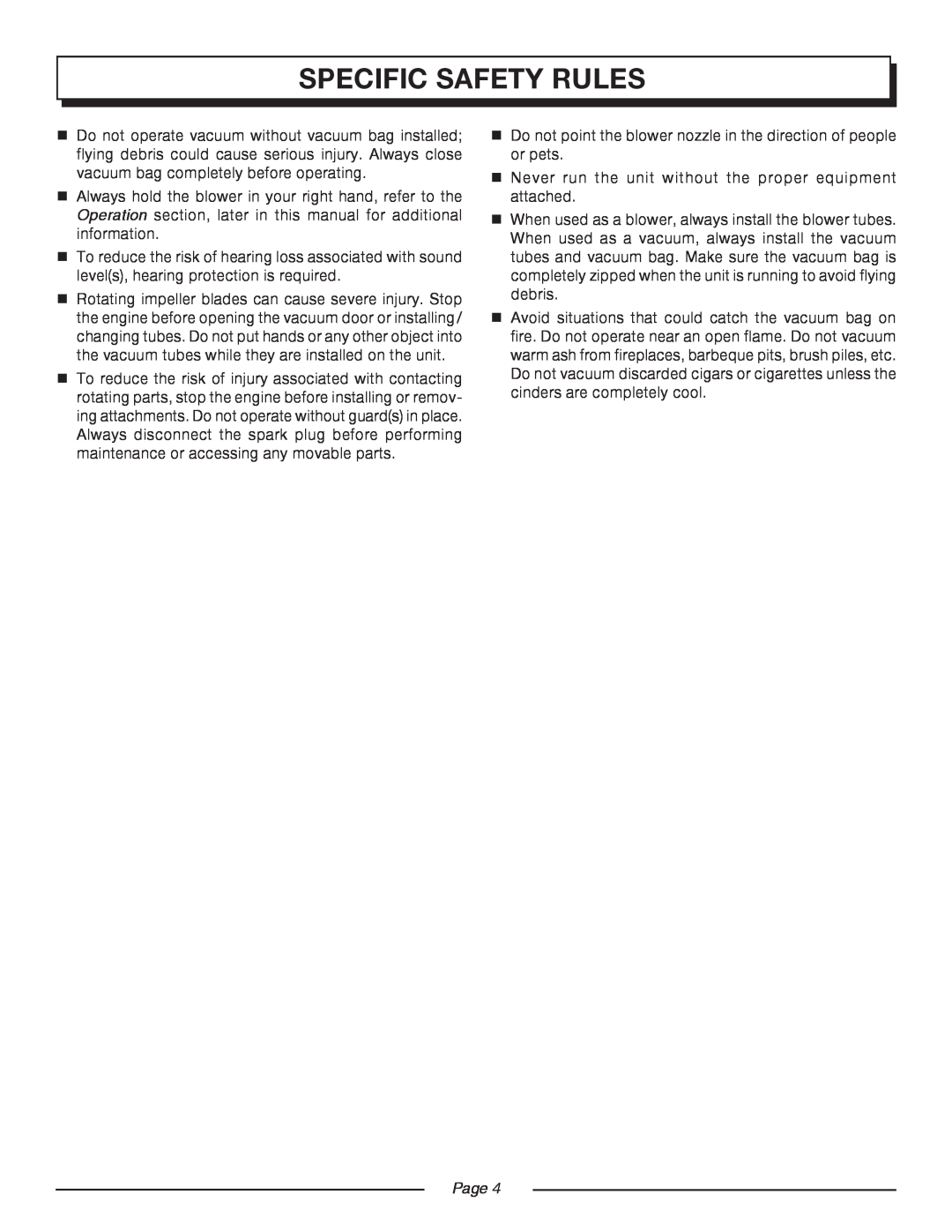 Homelite UT08947 manual Specific Safety Rules, Page 