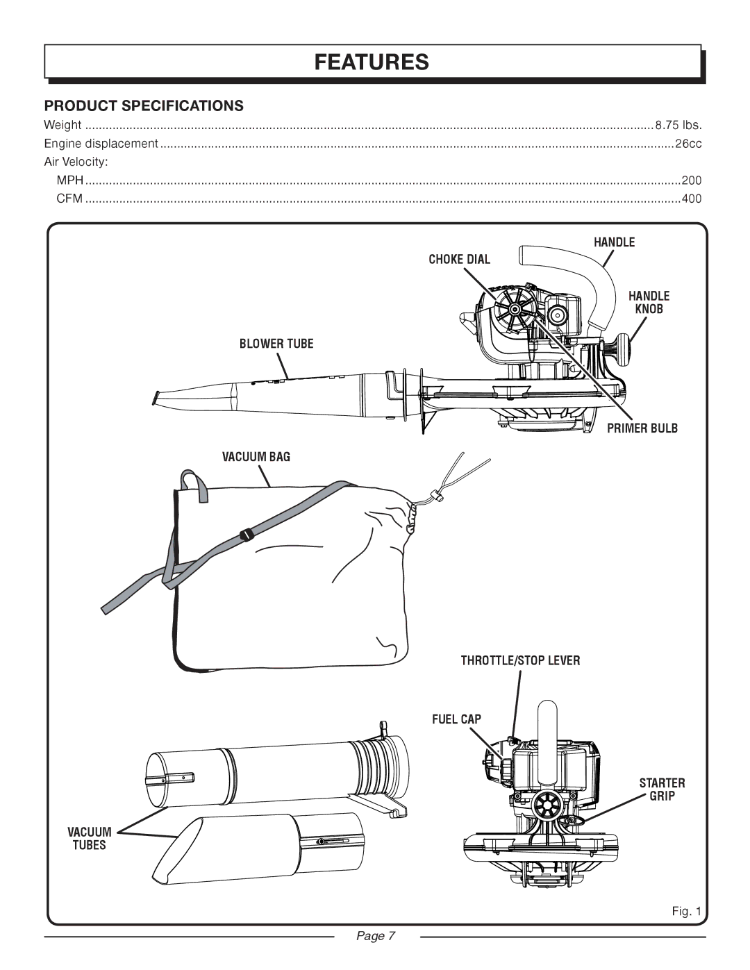 Homelite UT08550, UT08951 manual Features, Product Specifications, Starter 