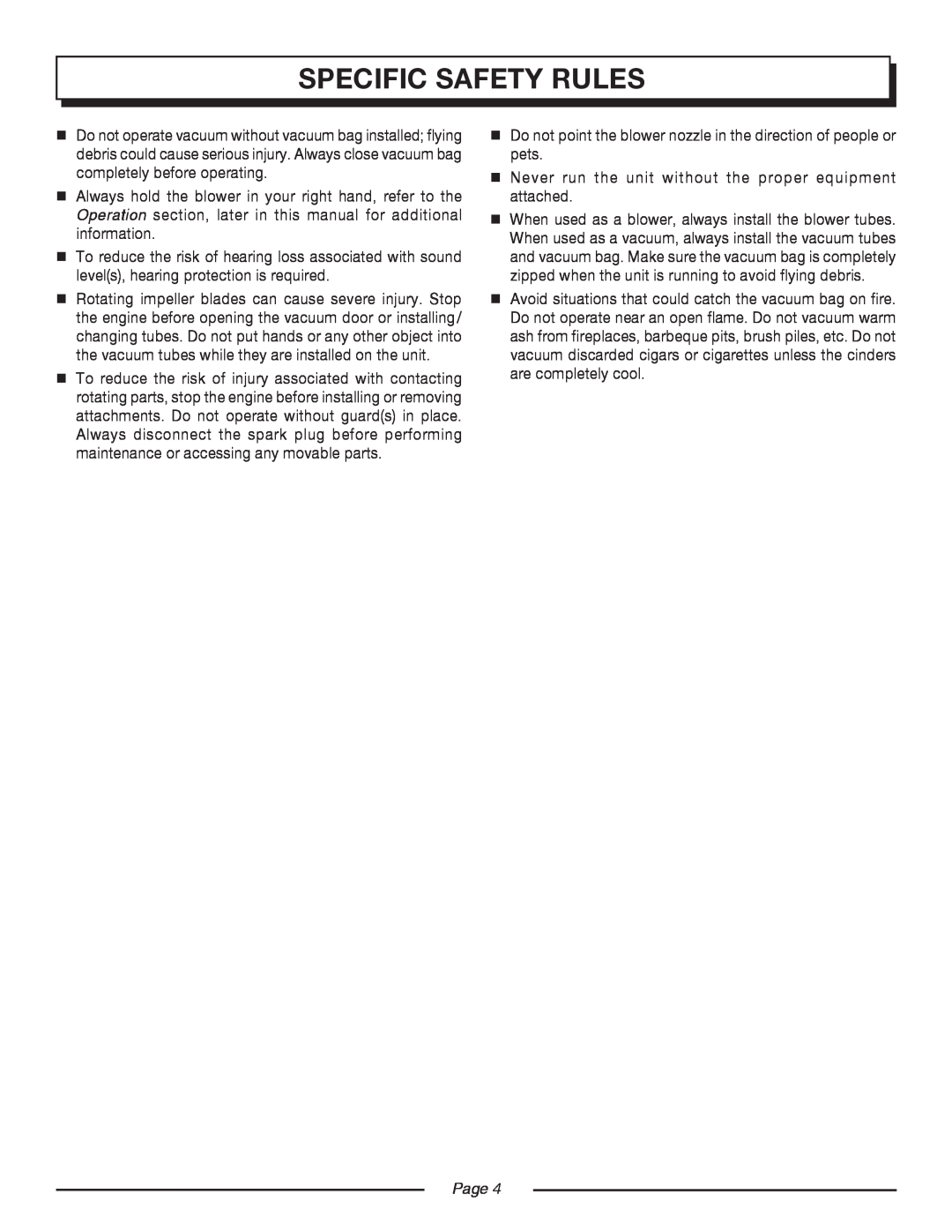 Homelite UT08951, UT08550 manual specific safety rules, Page  