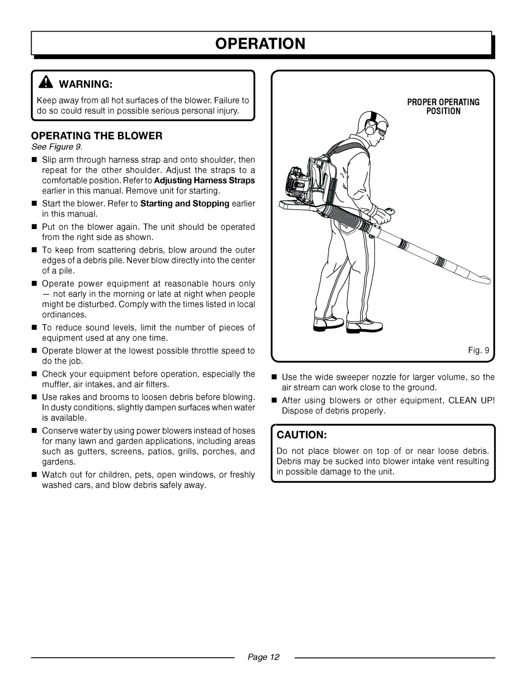 Homelite UT08981, UT08580 manual Operating the Blower, Proper operating Position 