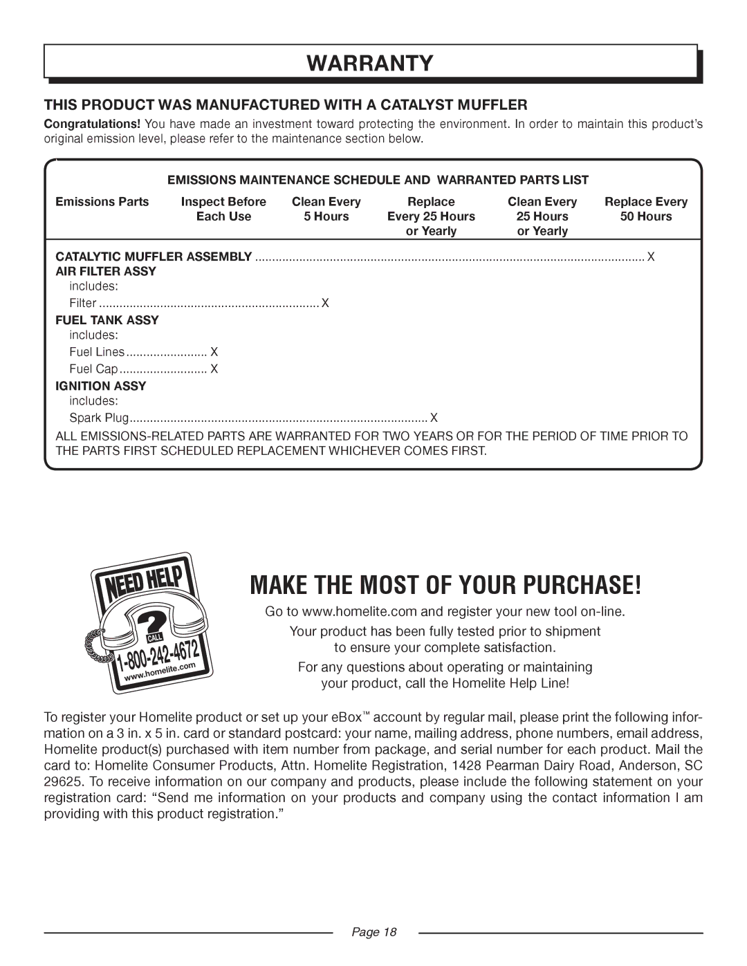 Homelite UT08981, UT08580 manual Make the Most of Your Purchase 