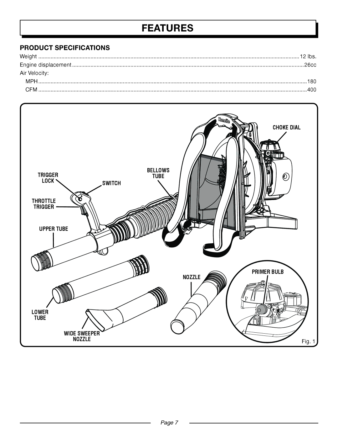 Homelite UT08580, UT08981 manual Features, Product Specifications 