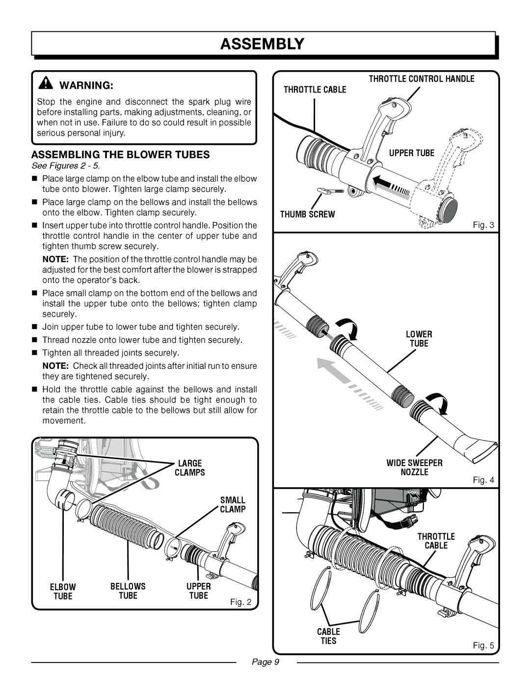 Homelite UT08580, UT08981 manual Assembling the Blower Tubes, See Figures 2 