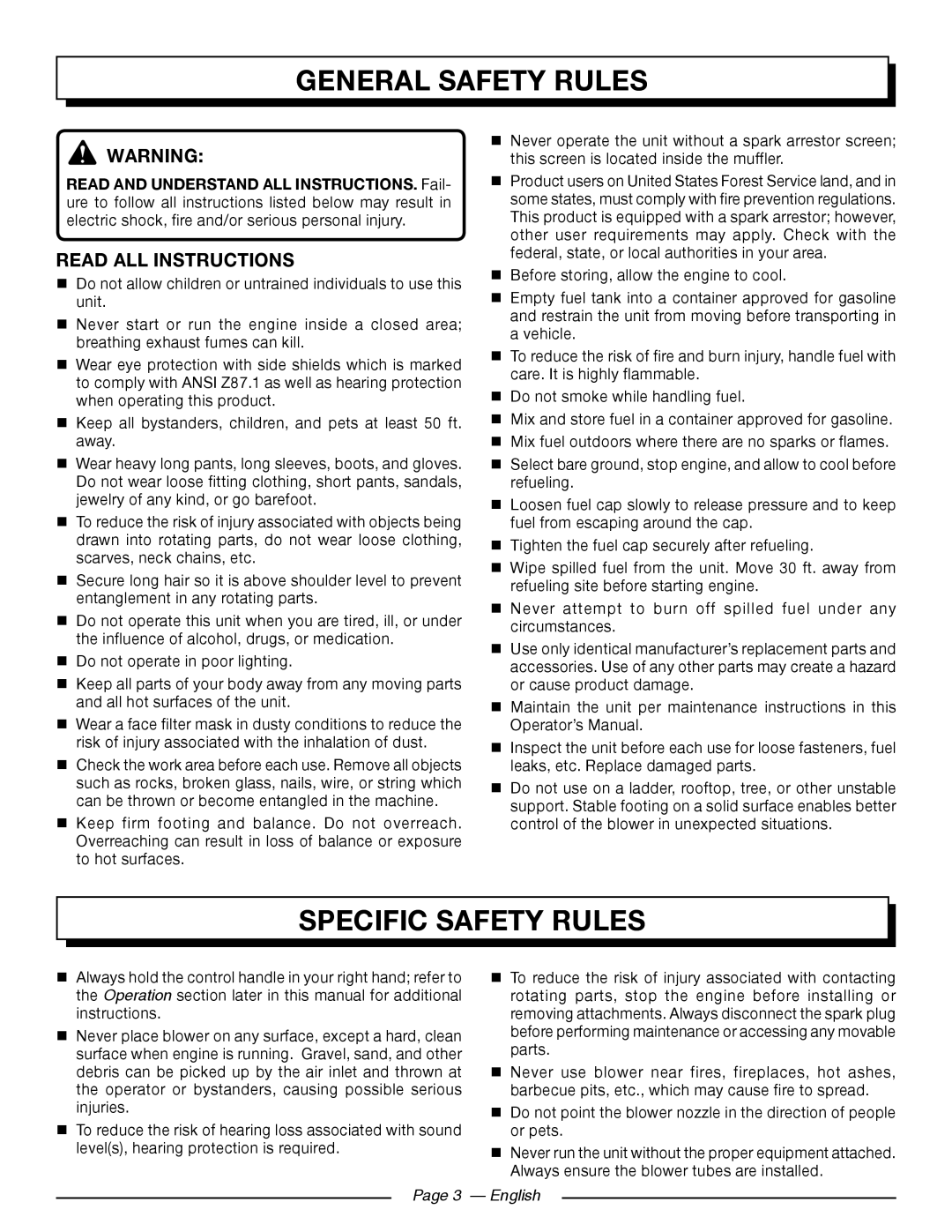 Homelite UT09002 manuel dutilisation General Safety Rules, Specific Safety Rules, Read all instructions 