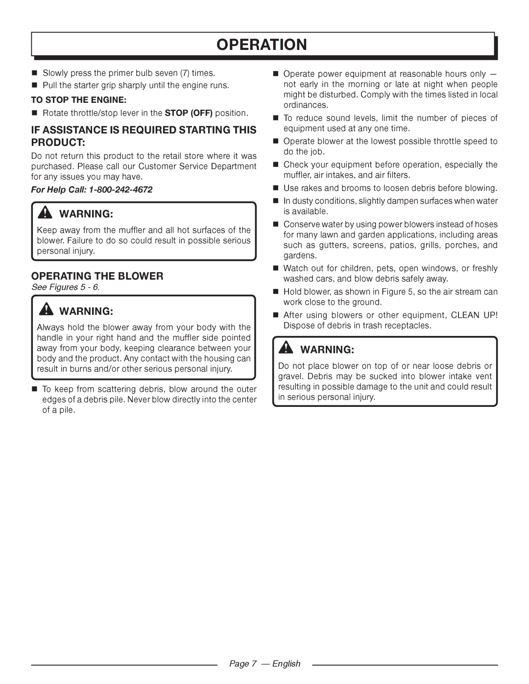 Homelite UT09002 If assistance is required Starting this product, Operating the blower, To Stop the Engine 