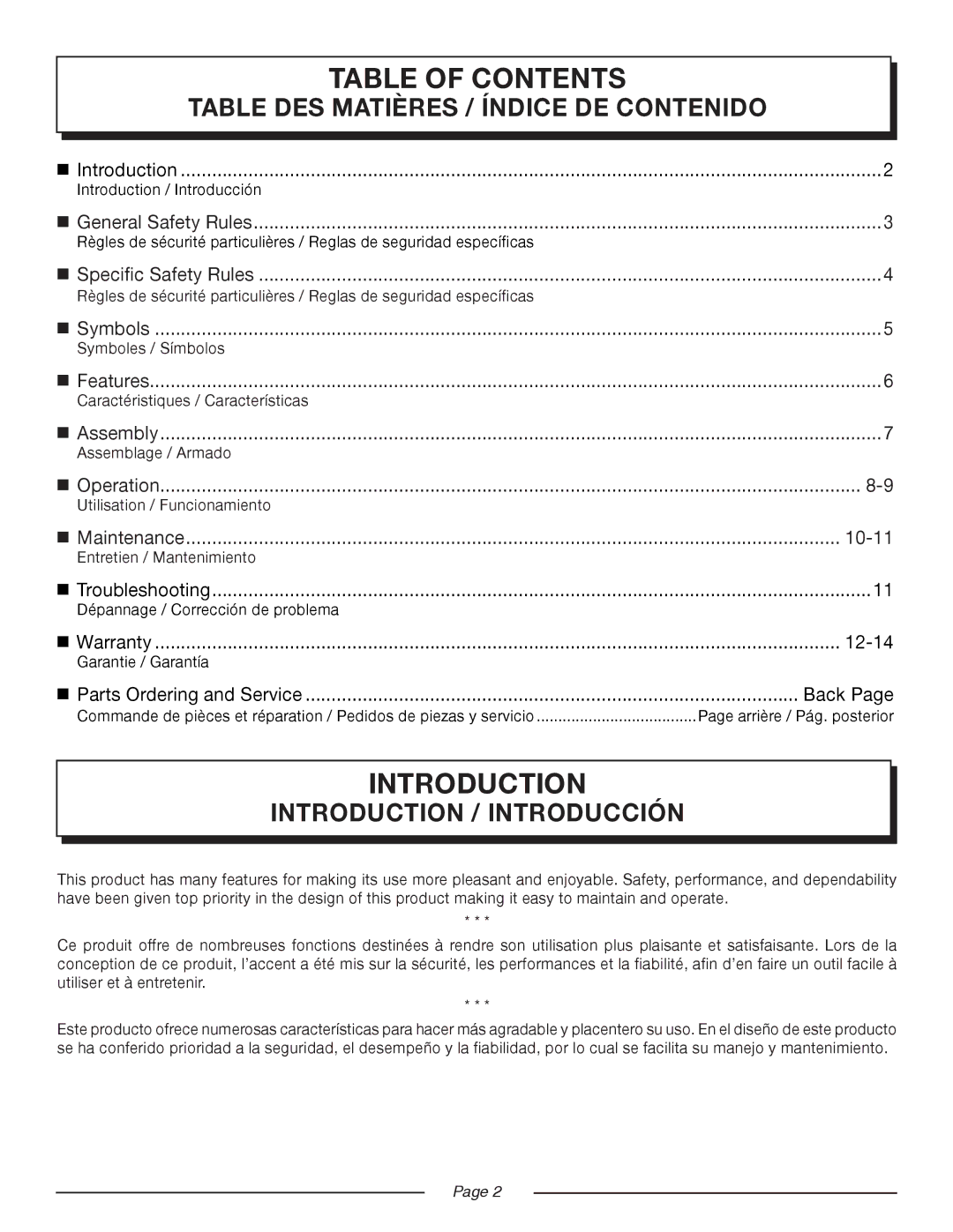 Homelite UT09520 manuel dutilisation Table of Contents, Introduction 