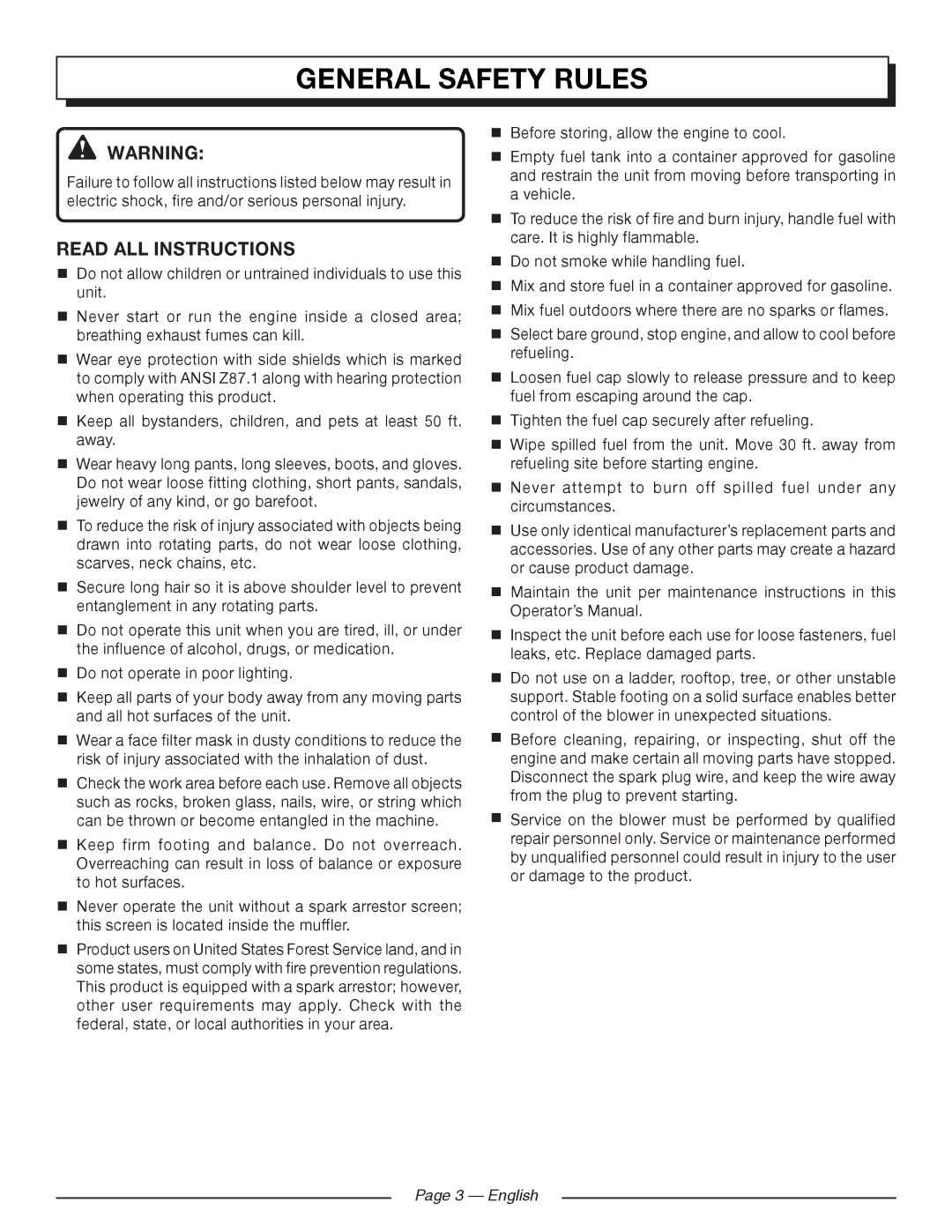 Homelite UT09520 manuel dutilisation General Safety Rules, Read ALL Instructions 