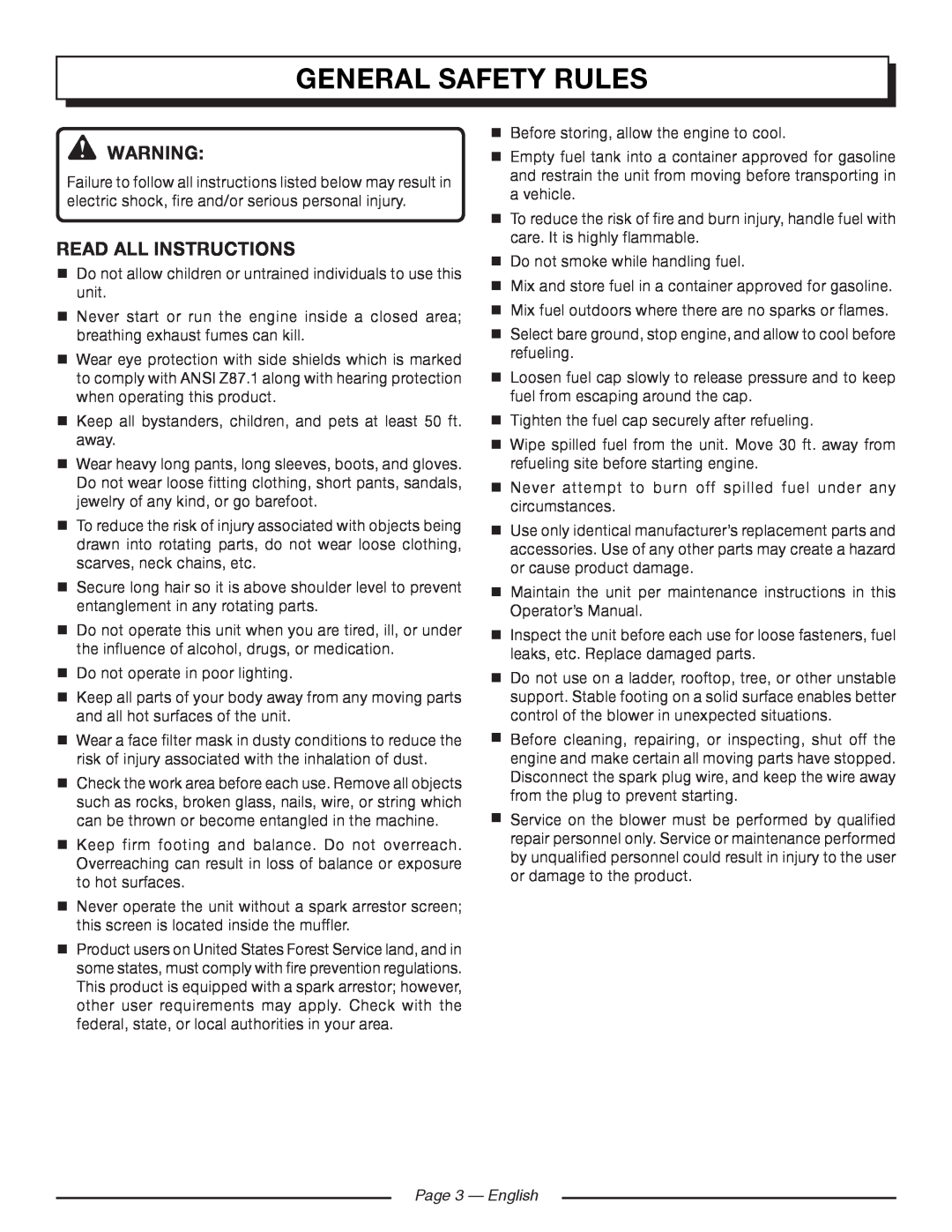 Homelite UT09520 manuel dutilisation General Safety Rules, Read All Instructions, Page 3 - English 