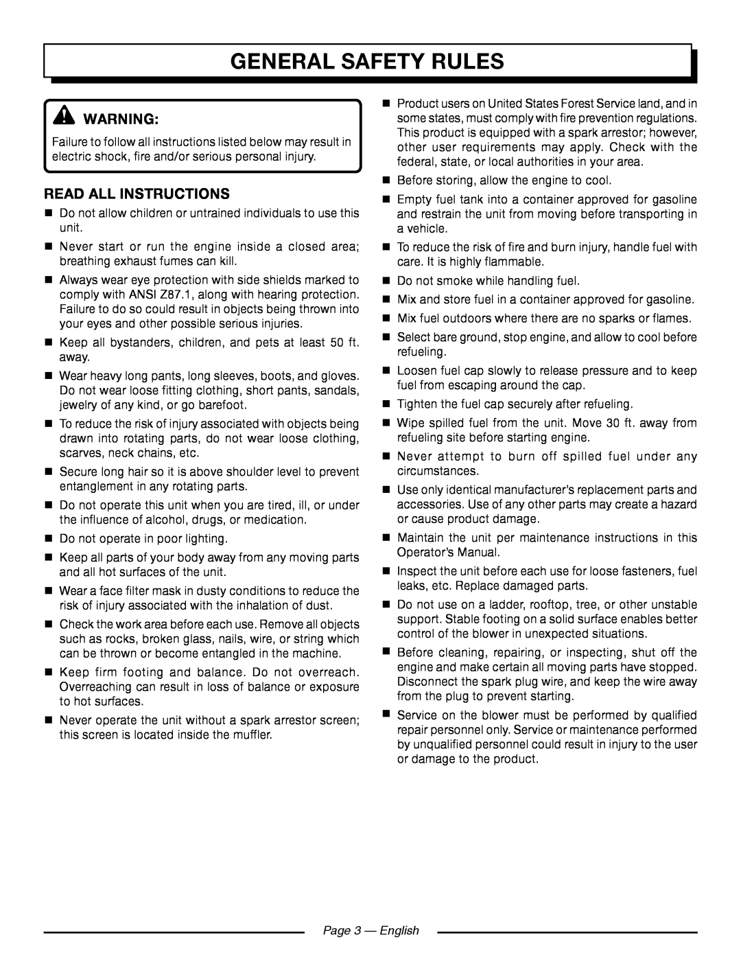Homelite UT09521 manuel dutilisation General Safety Rules, Read All Instructions, Page 3 - English 