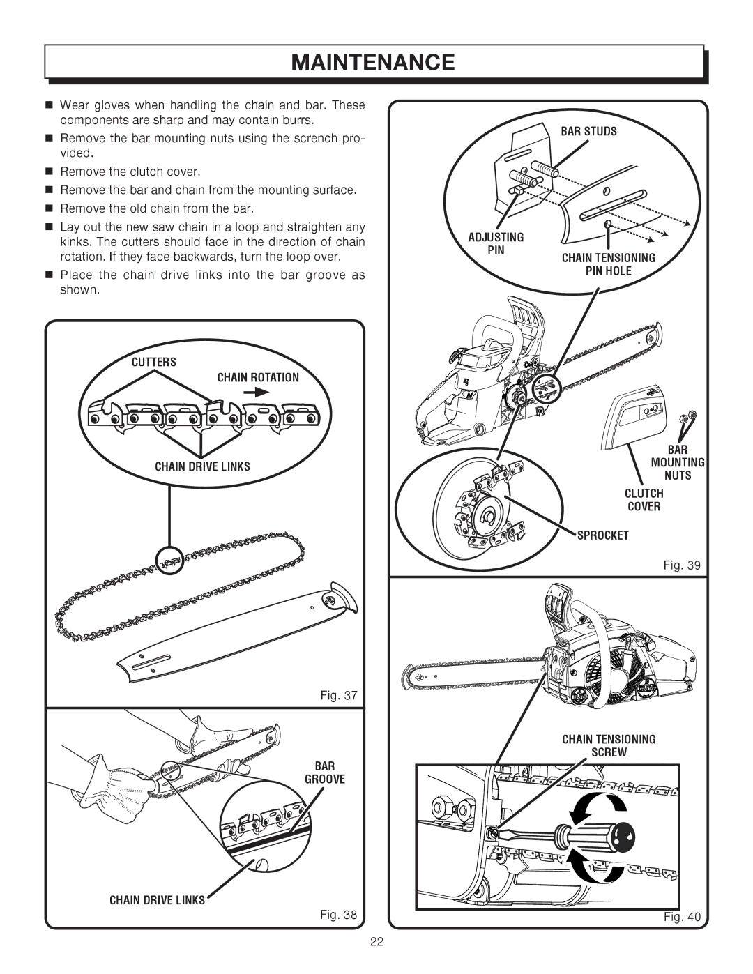 Homelite UT10512, UT10032, UT10012 manual BAR Studs Adjusting 