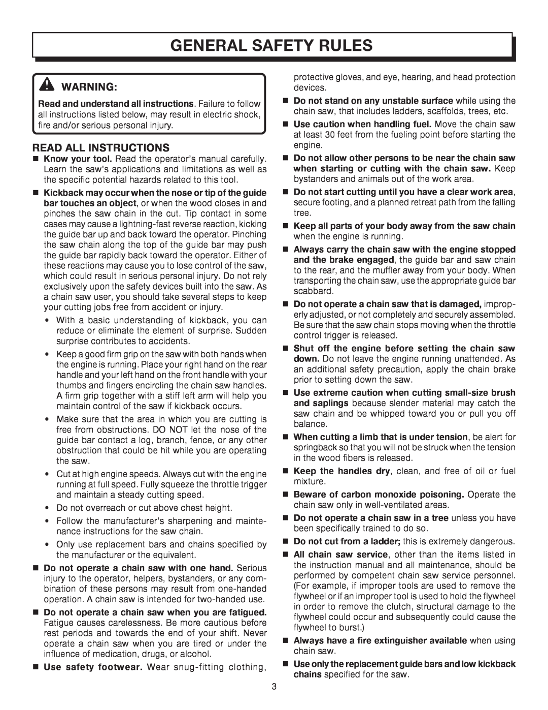 Homelite UT10032, UT10512, UT10012 manual General Safety Rules, Read All Instructions 