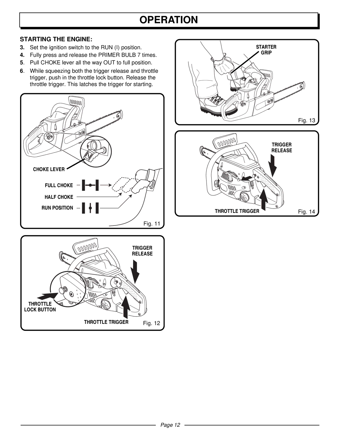 Homelite UT10510 manual Starting the Engine 