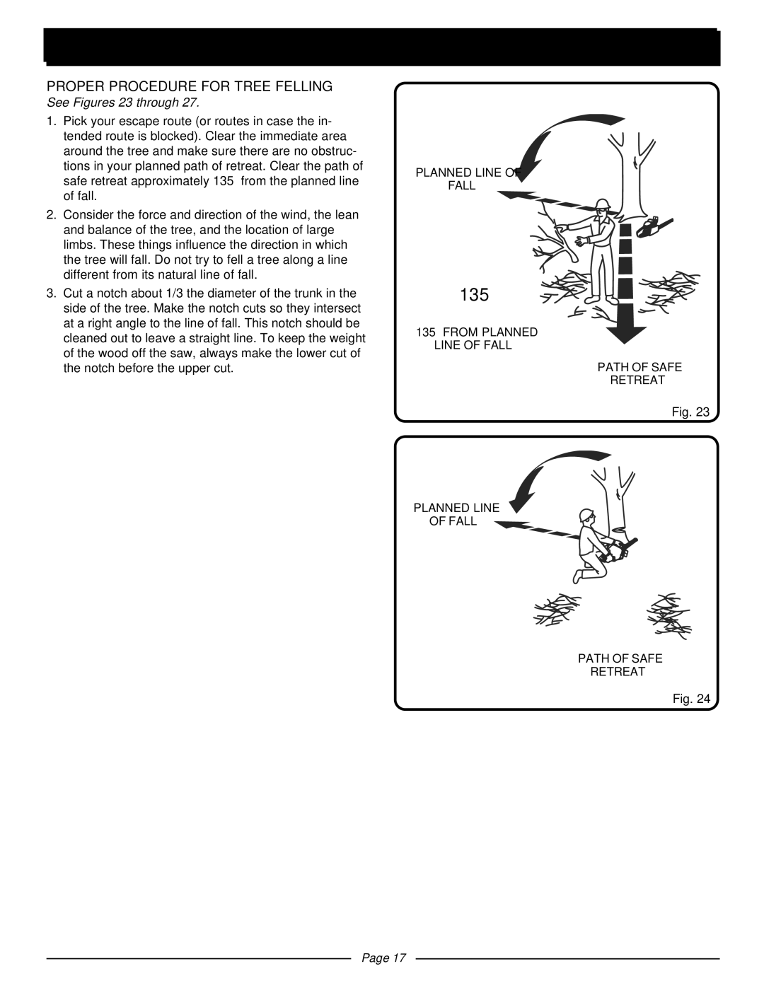 Homelite UT10510 manual Proper Procedure for Tree Felling, See Figures 23 through 