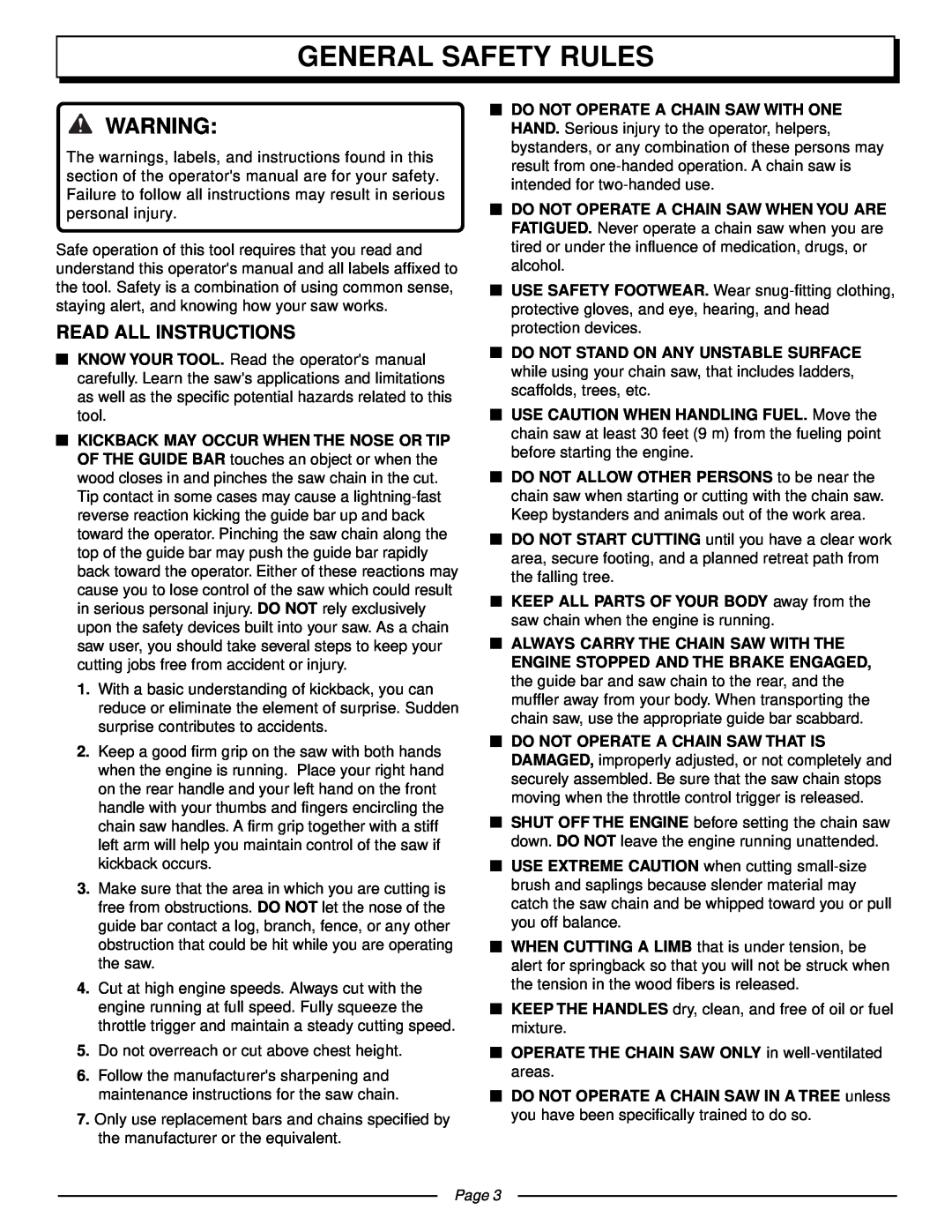 Homelite UT10510 manual General Safety Rules, Read All Instructions, Page 