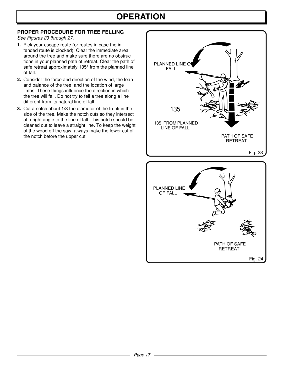 Homelite UT10510A manual Proper Procedure for Tree Felling, See Figures 23 through 