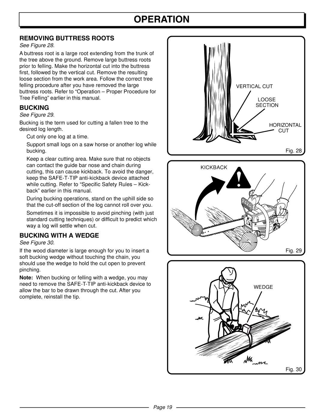 Homelite UT10510A manual Removing Buttress Roots, Bucking with a Wedge 