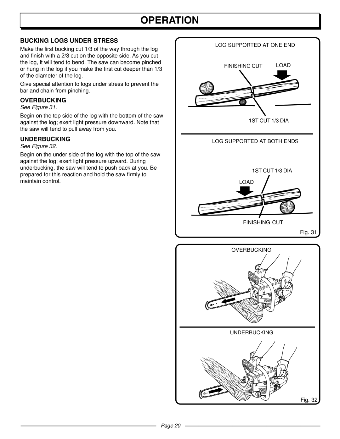 Homelite UT10510A manual Bucking Logs Under Stress, Overbucking, Underbucking 