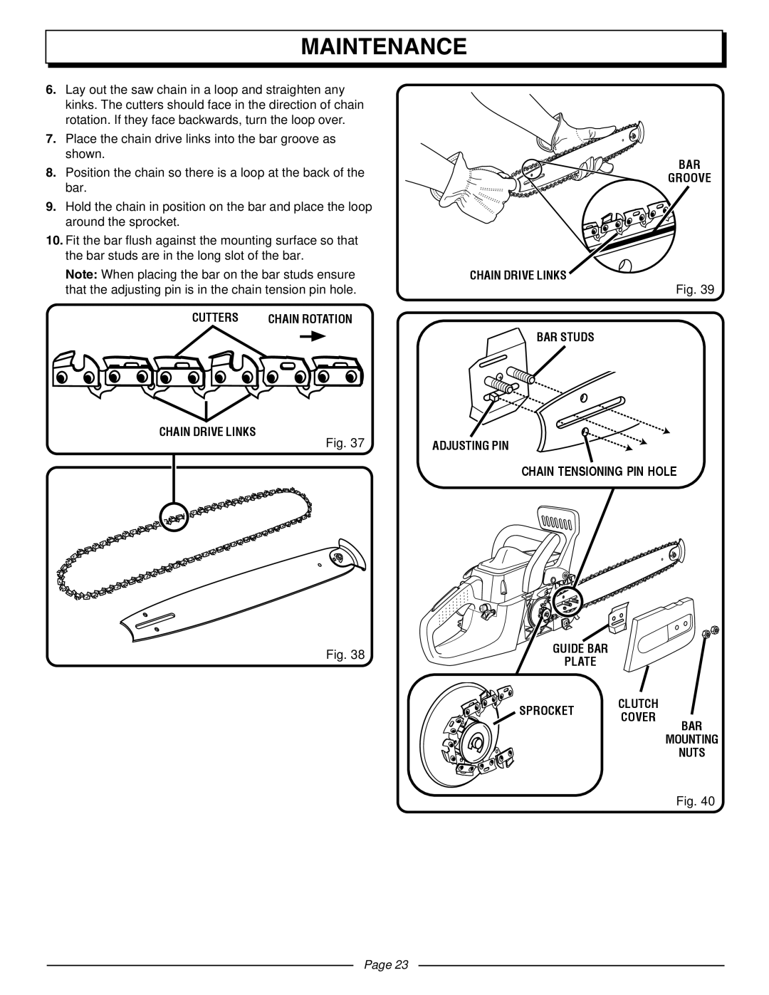 Homelite UT10510A manual Chain Tensioning PIN Hole 